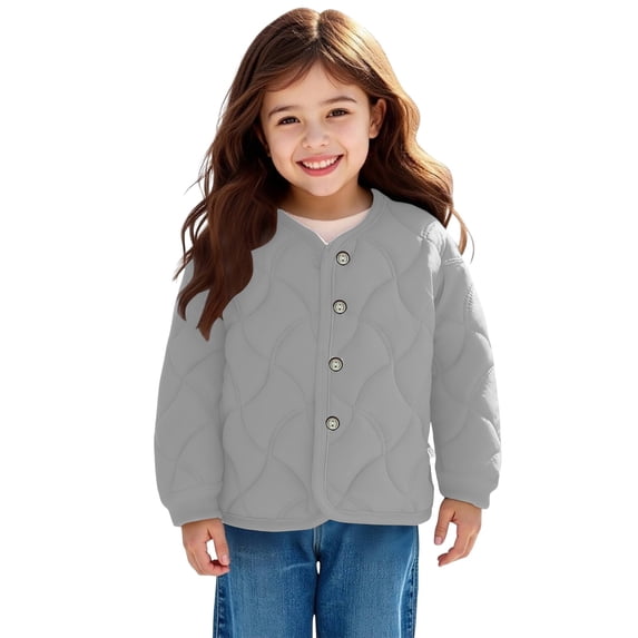 GiLiling Girls Fleece Jacket - Plush Quilted Button Down Long Sleeve Lightweight Fuzzy Warm Coat Fall Winter Outerwear (Grey, 12-18 Months)
