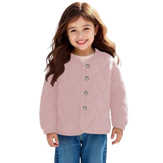 GiLiling Girls Fleece Jacket - Plush Quilted Button Down Long Sleeve Lightweight Fuzzy Warm Coat Fall Winter Outerwear (Pink, 8-9 Years)