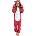 thumbnail image 1 of GiLiling Girls Fleece Zip up Jumpsuits Kids Hooded Rompers Costume Fuzzy Cute Animal Onesie Winter Warm Zipper Playsuit Jumper (Red, 3-4 Years), 1 of 6