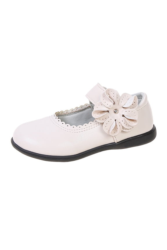 Girls Flower Mary Jane Flats, Adjustable Strap Classic Round Toe School Shoes, Soft Sole Non Slip Student Performance Flats for Kids (White, 11.5-12 Years)