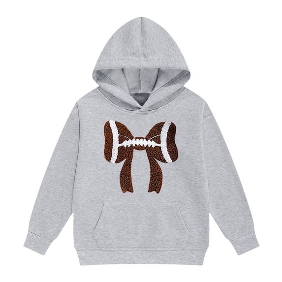 GiLiling Girls Football Bow Graphic Hoodie Kids Cute Preppy Hooded Sweatshirts Teens Oversized Long Sleeve Pullover Tops (Grey, 3-4 Years)