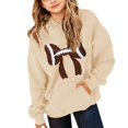thumbnail image 1 of GiLiling Girls Football Bow Graphic Hoodie Kids Cute Preppy Hooded Sweatshirts Teens Oversized Long Sleeve Pullover Tops (Khaki, 5-6 Years), 1 of 4