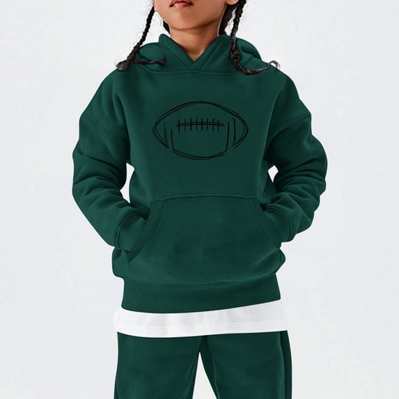 GiLiling Girls Football Print Hooded Sweatshirt, Long Sleeve Pullover Hoodie Top, Trendy Comfy Loose Casual Sweatshirt for Kids Sporty Wear (Green, 11-12 Years)