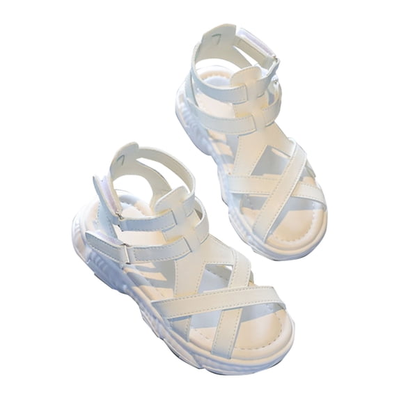 GiLiling Girls Gladiator Sandals, Open-Toe Adjustable Ankle forefoot Straps PU Upper Non-Slip Thick Sole, Casual Summer Footwear (Beige, 10.5-11 Years)