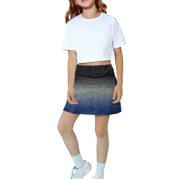 GiLiling Girls Gradient Skort Casual Active Mini Skirt Elastic Waist with Built-in Shorts Lightweight Skort for Daily Summer Play (Dark Blue, 10-11 Years)