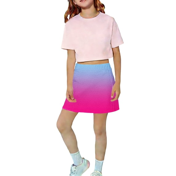 GiLiling Girls Gradient Skort Casual Mini Skirt Elastic Waist with Built-in Shorts Lightweight Active Skirt for Daily Play (Pink, 6-7 Years)