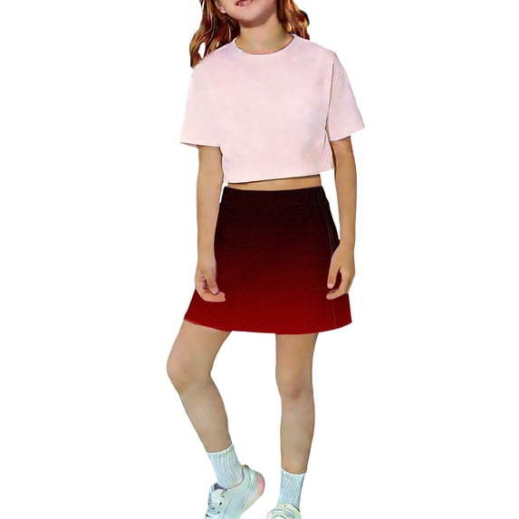 GiLiling Girls Gradient Skort Casual Mini Skirt Elastic Waist with Built-in Shorts Lightweight Active Skirt for Daily Play (Wine, 8-9 Years)