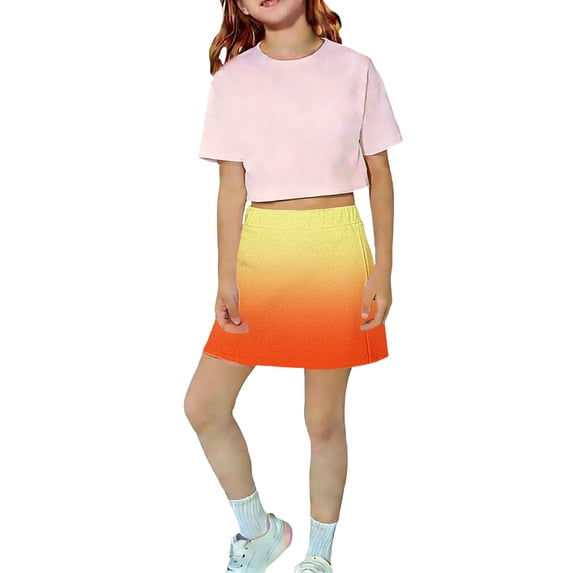 GiLiling Girls Gradient Skort Casual Mini Skirt Elastic Waist with Built-in Shorts Lightweight Active Skirt for Daily Play (Yellow, 6-7 Years)