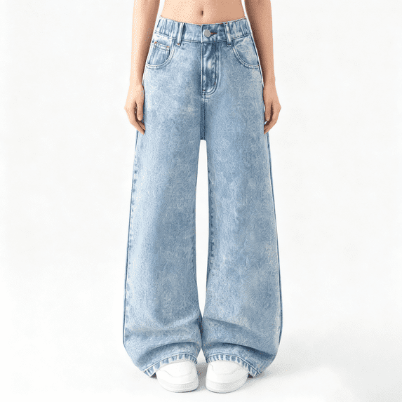 GiLiling Girls High Waisted Baggy Cargo Jeans Wide Leg Elastic Waist Y2k Vintage Aesthetic Denim Pants (Light Blue, 7-8 Years) (Light Blue, 7-8 Years)