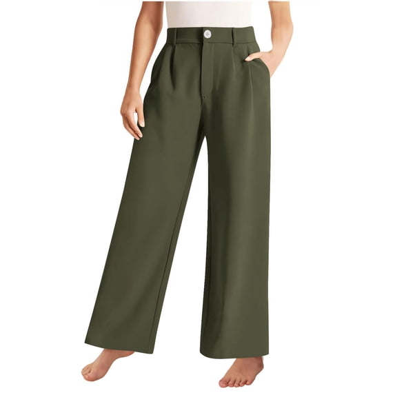 GiLiling Girls High Waisted Wide Leg Dress Pants Teen Pull On Relaxed Fit Formal Uniform Pants with Pockets (JN, 140)