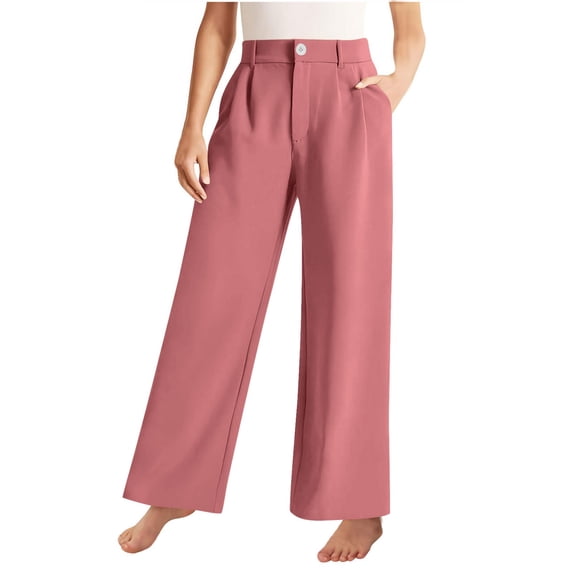 GiLiling Girls High Waisted Wide Leg Dress Pants Teen Pull On Relaxed Fit Formal Uniform Pants with Pockets (Pink, 150)