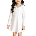 thumbnail image 1 of GiLiling Girls Hoodie Dress, Solid Color Long Sleeve Hooded Sweatshirt Dress with Striped Lining for Kids Daily Casual Wear (White, 7-8 Years), 1 of 4