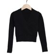 thumbnail image 1 of GiLiling Girls Knitted Deep V-Neck Cross Long Sleeve Ballet Wrap Front Loose Lightweight Sweater Dance Cardigan Pullover Tops Blouse (Black, 5-6 Years), 1 of 3