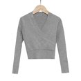 thumbnail image 1 of GiLiling Girls Knitted Deep V-Neck Cross Long Sleeve Ballet Wrap Front Loose Lightweight Sweater Dance Cardigan Pullover Tops Blouse (Grey, 5-6 Years), 1 of 3