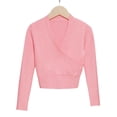 thumbnail image 1 of GiLiling Girls Knitted Deep V-Neck Cross Long Sleeve Ballet Wrap Front Loose Lightweight Sweater Dance Cardigan Pullover Tops Blouse (Pink, 13-14 Years), 1 of 5