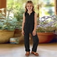 thumbnail image 1 of GiLiling Girls Linen 2 Piece Outfit Sleeveless V-Neck Top and Loose High Waisted Summer Pants Set (Black, 9-10 Years), 1 of 7
