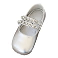 thumbnail image 1 of GiLiling Girls Mary Jane Dress Flats, Rhinestone Double Strap PU Upper, Lightweight Comfortable Princess Ballet Flats (Silver, 5.5-6 Years), 1 of 4