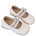thumbnail image 1 of GiLiling Girls Mary Jane Dress Flats, Rhinestone Double Strap PU Upper, Lightweight Comfortable Princess Ballet Flats (White, 10-10.5 Years), 1 of 5