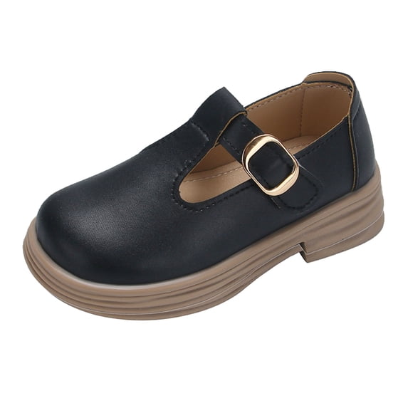 GiLiling Girls Mary Jane Dress Shoes, Closed-Toe T-Strap Flats with Buckle, Chunky Non-Slip Rubber Sole for Parties School (Black, 8-9 Years)
