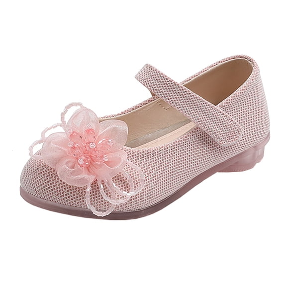GiLiling Girls Mary Jane Dress Shoes, Flower Decorated Hook-and-Loop Strap, Lightweight Flat Sole Casual Party Ballet Flats for Baby Toddler (Pink, 12 Months)