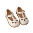 thumbnail image 1 of GiLiling Girls Mary Jane Dress Shoes, Hollow Out Flats with T-Strap Adjustable Buckle, Non-Slip Soft Sole Princess School Shoes for Kids (Beige, 6-7 Years), 1 of 5