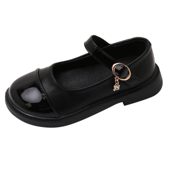 GiLiling Girls Mary Jane Dress Shoes, Two-Tone Leather Adjustable Buckle Strap, Elegant Princess Footwear for School Party and Everyday Wear (Black, 4-4.5 Years)