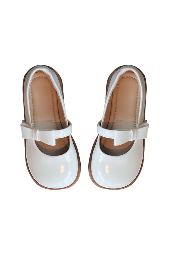 Girls Mary Jane Flats, Bow Strap Closed Toe Dress Shoes, Non Slip School Uniform mps for Kids Summer Wear (White, 10-10.5 Years)