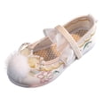 thumbnail image 1 of GiLiling Girls Mary Jane Flats, Embroidered Cloth Fabric with Pearl, Elastic Strap Non-Slip Rubber Sole Casual Flats (Beige, 10-10.5 Years), 1 of 5