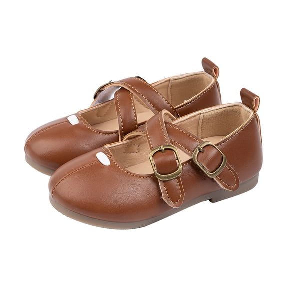 GiLiling Girls Mary Jane Flats, Retro Cross Strap with Buckle Closure, Soft PU Upper Non-Slip Sole Flats for Parties Weddings Outings (Brown, 2.5-3 Years)