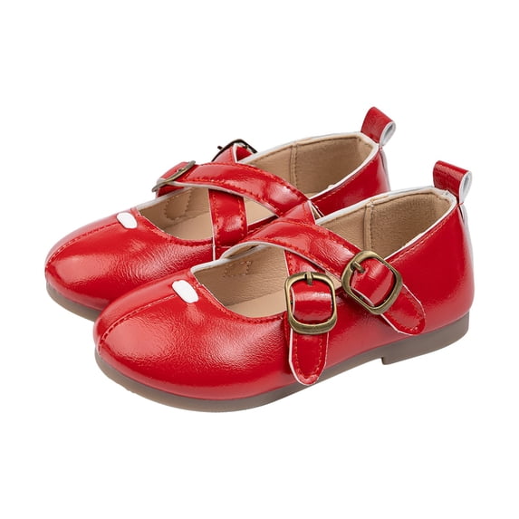GiLiling Girls Mary Jane Flats, Retro Cross Strap with Buckle Closure, Soft PU Upper Non-Slip Sole Flats for Parties Weddings Outings (Red, 2-2.5 Years)