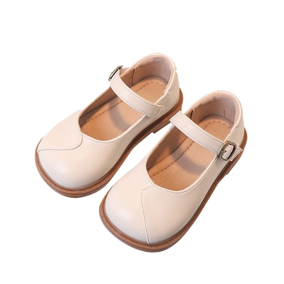 GiLiling Girls Mary Jane Flats, Vintage Buckle Adjustable Strap, PU Leather Upper Non-Slip Rubber Sole, Wedding Party Footwear (Beige, 10.5-11 Years)