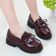 thumbnail image 1 of GiLiling Girls Mary Jane Shoes Flat School Uniform Shoes Kids Bow Strap Leather Dance Performance Closed Toe Ankle Shoes (Wine, 12), 1 of 8