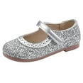 thumbnail image 1 of GiLiling Girls Mary Jane Shoes, Glitter Flat Dress Shoes with Adjustable Strap, Closed-Toe Comfortable Footwear for Weddings Parties (Silver, 9-9.5 Years), 1 of 7