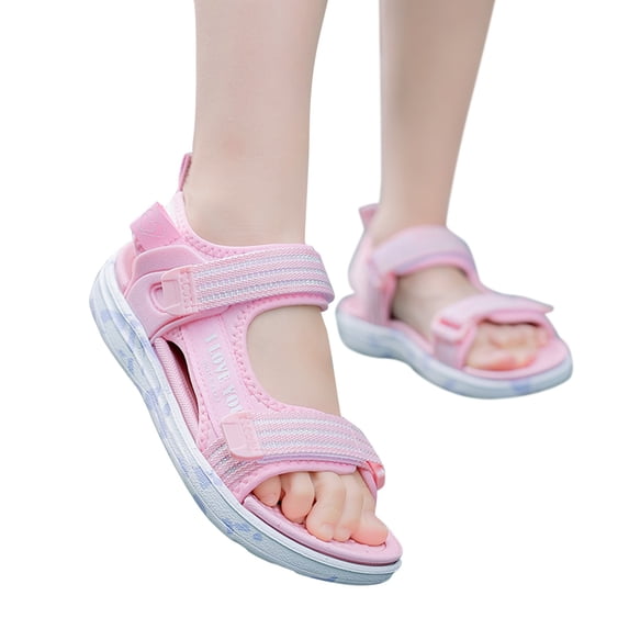 GiLiling Girls Open-Toe Sport Sandals, Breathable Fabric with Dual Adjustable Hook-and-Loop Straps, Lightweight Platform Sole Casual Outdoor Beach Footwear (Red, 12-12.5 Years)