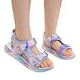 thumbnail image 1 of GiLiling Girls Open-Toe Sports Sandals, Iridescent PVC Butterfly Design Dual Adjustable Hook-and-Loop Straps, Princess Outdoor Beach Sandals (Purple, 10-10.5 Years), 1 of 7