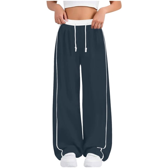 GiLiling Girls Parachute Pants, Y2K Wide Leg Cargo Sweatpants, Drawstring Waist Joggers with Pockets (Navy, 12-13 Years)
