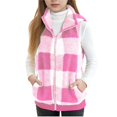 thumbnail image 1 of GiLiling Girls Plaid Fleece Vest Fuzzy Sleeveless Cardigan Fuzzy Sherpa Outerwear Casual Fluffy Jacket Open Front Warm Clothes (Pink, 11-12 Years), 1 of 6