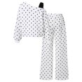 thumbnail image 1 of GiLiling Girls Polka Dot Off Shoulder Long Sleeve Top and Pants Set, Kids 2 Piece Fall Winter Loungewear Sweatsuit Outfits Clothes (White, 9-10 Years), 1 of 9