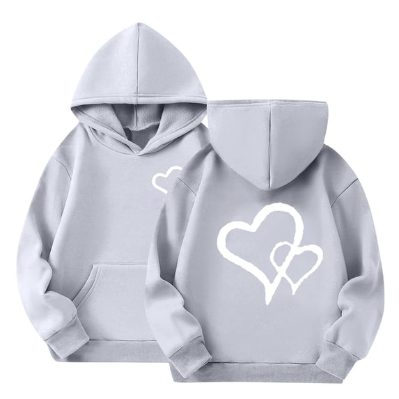 GiLiling Girls Preppy Heart Sweatshirt, Oversized Pullover Sweatshirt, Kids Fall Winter Long Sleeve Cute Print, Trendy Hoodie (Grey, 2-3 Years)