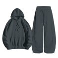 thumbnail image 1 of GiLiling Girls Pullover Hoodie with Kangaroo Pocket and Wide Leg Pants Set, Kids 2 Piece Fall Winter Sweatsuit Outfits (Dark Gray, 13-14 Years), 1 of 8