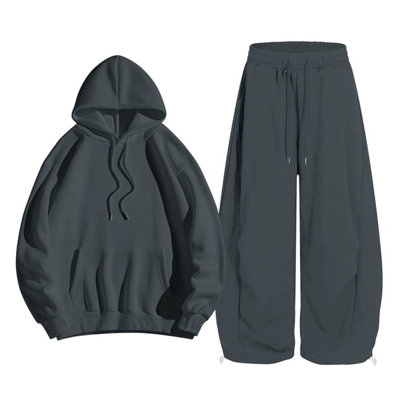 GiLiling Girls Pullover Hoodie with Kangaroo Pocket and Wide Leg Pants Set, Kids 2 Piece Fall Winter Sweatsuit Outfits (Dark Gray, 13-14 Years)