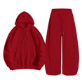 thumbnail image 1 of GiLiling Girls Pullover Hoodie with Kangaroo Pocket and Wide Leg Pants Set, Kids 2 Piece Fall Winter Sweatsuit Outfits (Red, 5-6 Years), 1 of 8