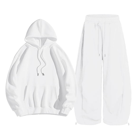 GiLiling Girls Pullover Hoodie with Kangaroo Pocket and Wide Leg Pants Set, Kids 2 Piece Fall Winter Sweatsuit Outfits (White, 11-12 Years)
