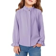 thumbnail image 1 of GiLiling Girls Ruffle Button Down Uniform Dress Shirt Plaid Western Long Sleeve Blouse Top for Kids (Purple, 10-12 Years), 1 of 4