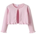 thumbnail image 1 of GiLiling Girls Ruffle Cardigan Sweater, Long Sleeve Round Neck Cropped Knit Top with Pearl Detail for Daily Wear (Pink, 3-4 Years), 1 of 5