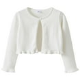 thumbnail image 1 of GiLiling Girls Ruffle Cardigan Sweater, Long Sleeve Round Neck Cropped Knit Top with Pearl Detail for Daily Wear (White, 1-2 Years), 1 of 8