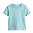 thumbnail image 1 of GiLiling Girls Ruffle Short Sleeve T Shirt Lettuce Trim Crew Neck Top Basic Tee Cute Casual Shirt for Kids Teens Summer (Sky Blue, 6-8 Years), 1 of 9