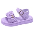 thumbnail image 1 of GiLiling Girls Sandals, Girls Open-Toe Platform Sandals, Ruched Strap Adjustable Buckle Strap, Soft PU Casual Shoes for Summer Beach (Purple, 3-3.5 Years), 1 of 7