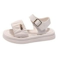 thumbnail image 1 of GiLiling Girls Sandals, Girls Open-Toe Platform Sandals, Ruched Strap Adjustable Buckle Strap, Soft PU Casual Shoes for Summer Beach (White, 6-7 Years), 1 of 8