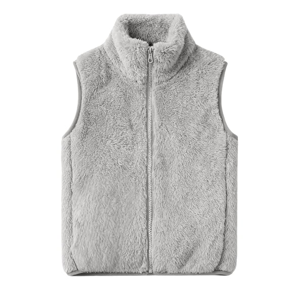 GiLiling Girls Sherpa Fleece Vest Jacket Boys Fuzzy Mock Neck Zip Up Sleeveless Waistcoat Winter Warm Lightweight Furry Outwear (Grey, 11-12 Years)